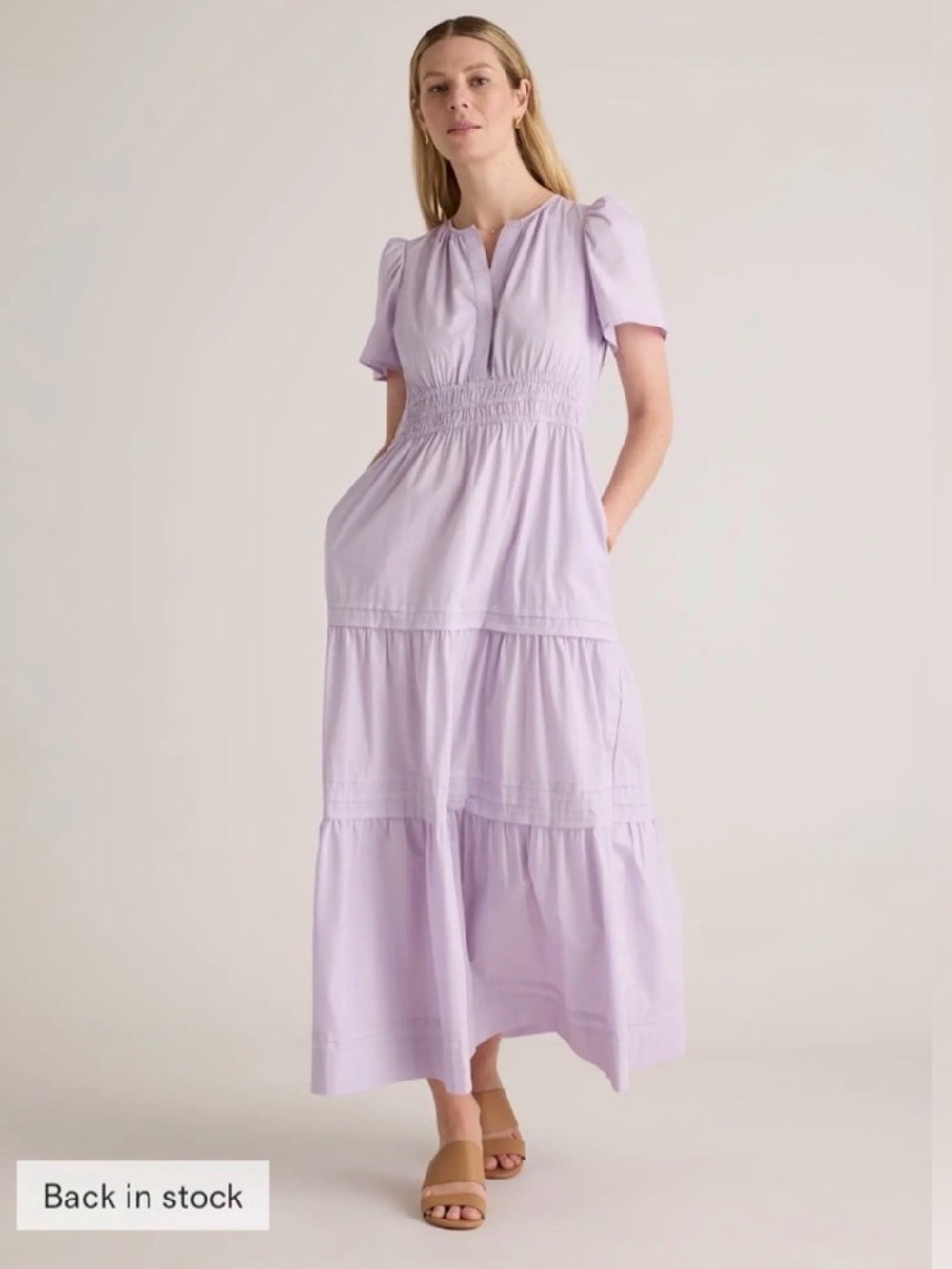 NWT Quince 100% Organic Cotton Poplin Toered Maxi Dress in Pastel Liliac Medium